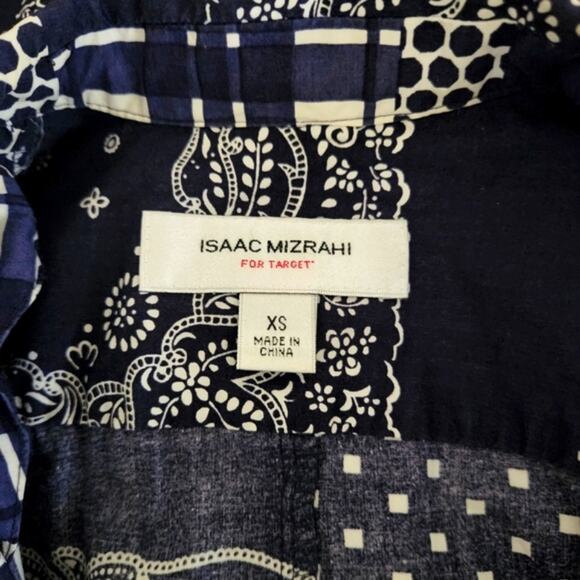 ISAAC MIZRAHI Navy Blue White Multi Print Sleeveless A-line Maxi Summer Dress XS - Picture 6 of 9